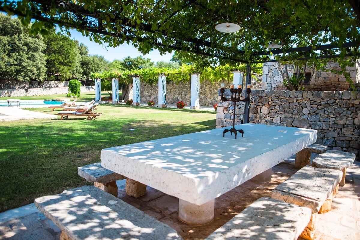 You will enjoy your meals by the swimming pool under the shade of a vine pergola while using the nearby stone pizza oven.